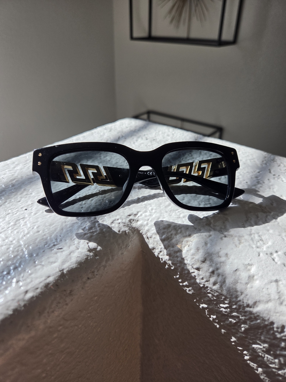 Versace Black Sunglasses with Gold Zigzag Temple Detail